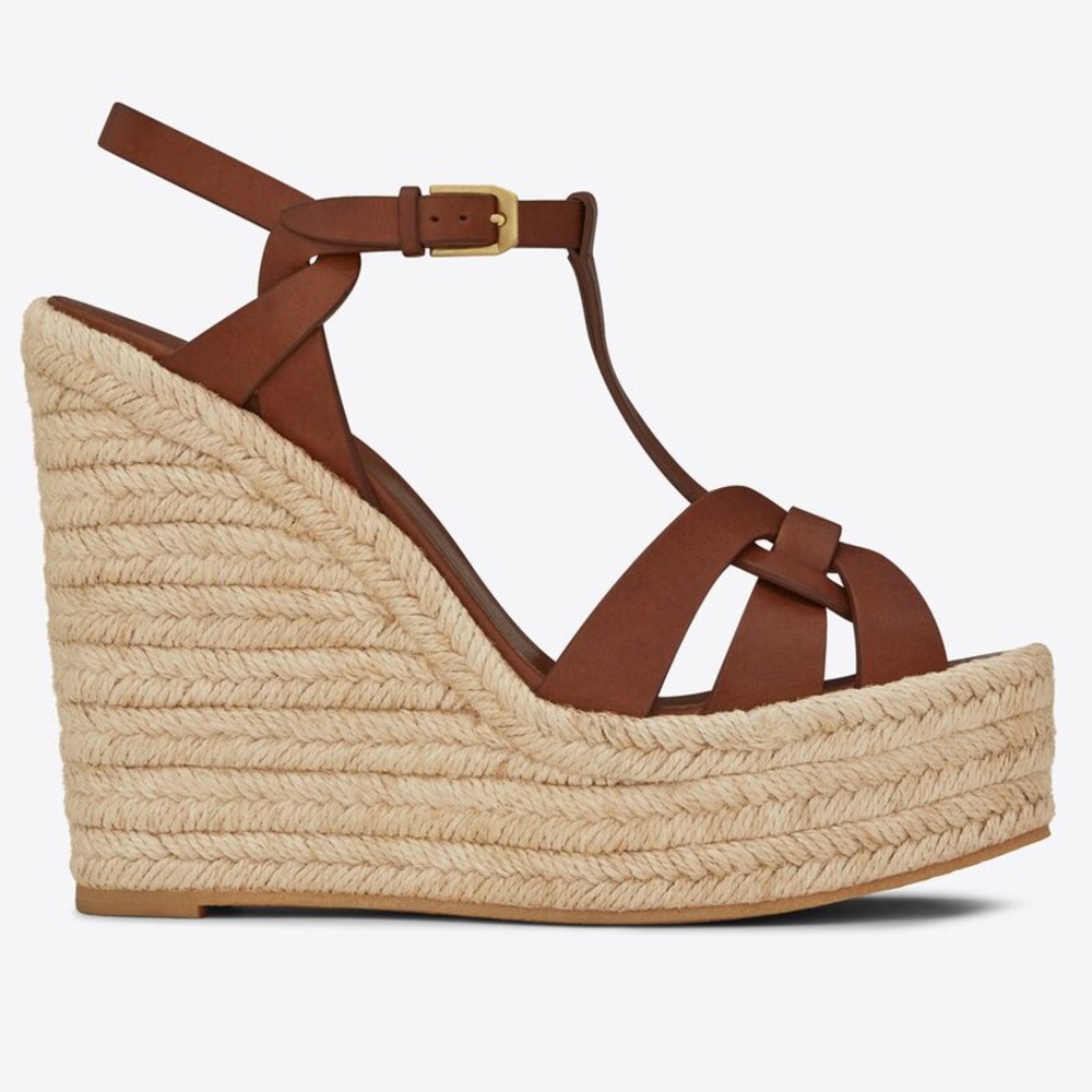Saint Laurent Tribute Espadrilles Wedge in smooth leather – Amber - NWOB - Picture 3 of 8